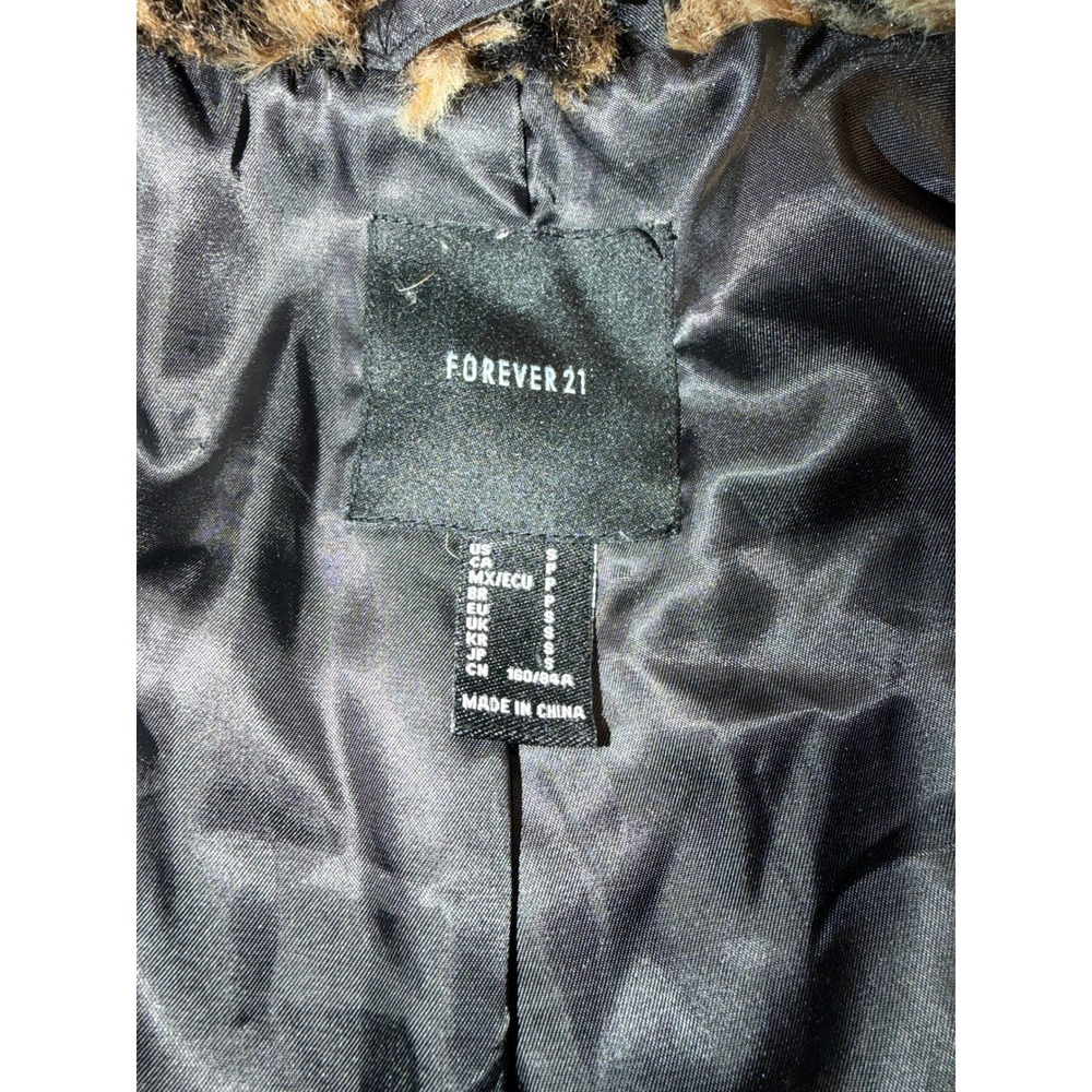 Forever 21 Womens Leopard Print Faux Fur Jacket Brown Tan Black Mob Wife Small S - Picture 4 of 7